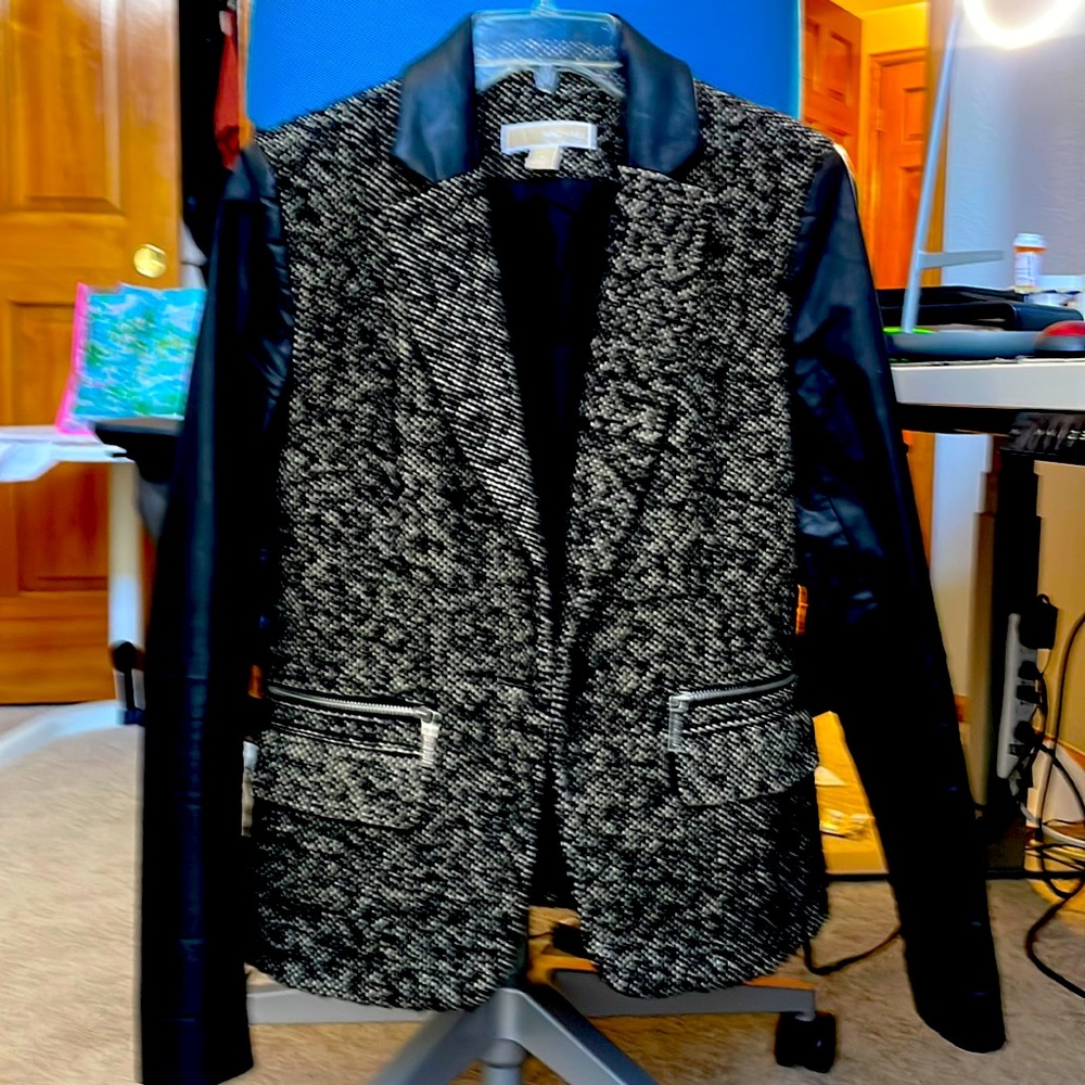 Michael Kors Tweed and Leather Blazer